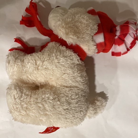 GITZY Valentines Day Plush White Toy Dog Puppy Red Beanie Scarf Brown Nose - Picture 8 of 14
